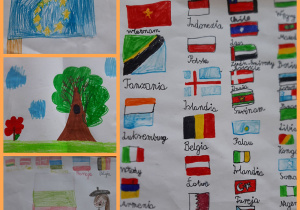 Rysunki flag z całego świata. Prace wykonane w gr. I pod opieką Pani Pauli Filipczak.