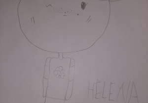 Rysunek przedstawiający dziewczynkę oraz napis HELENA. Praca wykonana w gr. I pod opieką Pani P. Filipczak.
