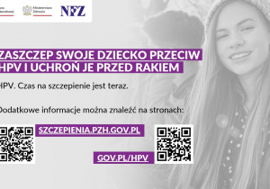 Ulotka informacyjna z zamieszczonymi adresami mailowymi stron, gdzie można otrzymać szczegółowe informacje związane ze szczepieniami przeciw HPV.