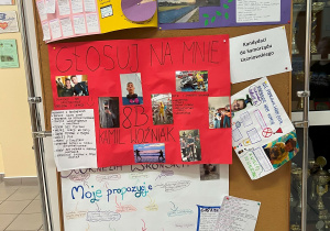 Plakaty wyborcze uczniów startujących do Samorządu Uczniowskiego