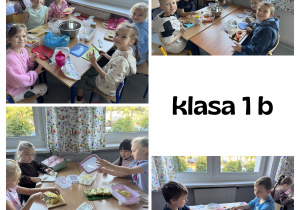 Pierwszoklasiści kroją warzywa