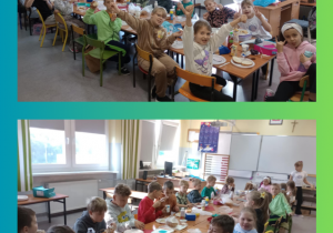 Uczniowie jedzą zdrowe śniadanie.