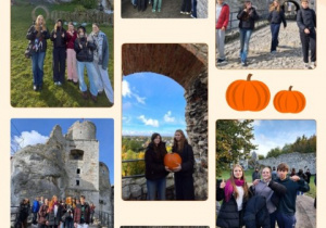 Kolaż zdjęć z wizyty uczniów klas ósmych na Zamku Ogrodzieniec – w poszukiwaniu śladów historii