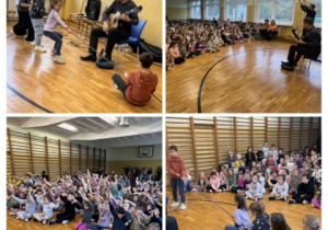 Uczniowie naszej szkoły podczas koncertu filharmonii – wspólne śpiewanie szant, radosne okrzyki ‘Ahoj, żeglarze!’ i pokaz gry na gitarze.