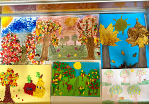 Zdjęcie przedstawia prace konkursowe uczniów klas pierwszych.