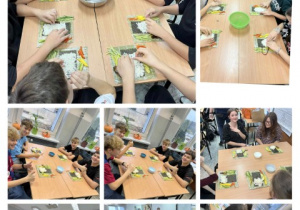 Uczniowie klasy 7a i 7 c podczas warsztatów z robienia sushi.