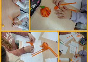 Dynie wykonane z pasków papieru. Dekoracje wykonane pod opieką Pani A. Ruty.