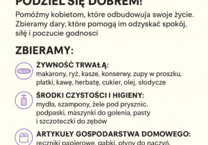 Plakat informujący o artykułach które są zbierane podczas akcji.