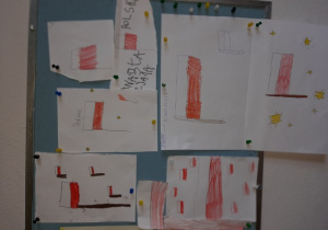 Flagi Polski. Rysunki wykonane pod opieką Pani A. Pokorskiej- Salskiej.