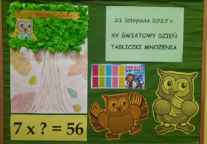 Gazetka informacyjna "XV Światowy Dzień Tabliczki Mnożenia" przed salą matematyczną 29A