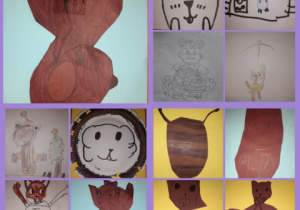 Misie wycięte z brązowego papieru. Prace wykonane pod opieką Pani P. Filipczak.