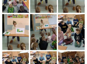 Pierwsza lekcja z teatrzykiem Kamishibai w klasie 1d