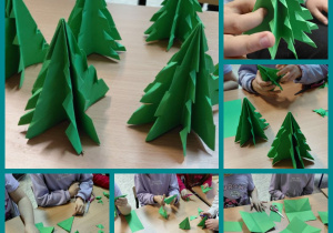 Choinki 3D. Prace wykonane pod opieką Pani A. Ruty.