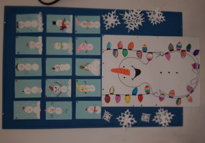 Bałwanki i lampki. Prace wykonane pod opieką Pani P. Filipczak.