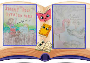 Zdjęcie przedstawia kolaż prac uczniów klasy 2a – ich własne recenzje wybranych książek, m.in. „Świat Poli, pytaj do woli” oraz „Nela na trzech kontynentach”.