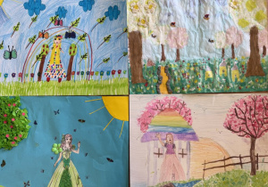 Na zdjęciu zbiór czterech prac uczniowskich