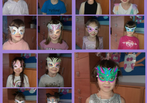 Dzieci we własnoręcznie wykonanych maskach karnawałowych