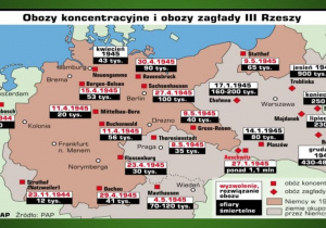 Zdjęcie przedstawiające jeden ze slajdów ukazujący mapę obozów koncentracyjnych i obozów zagłady III Rzeszy.