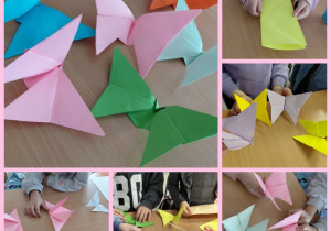 Motylki wykonane techniką origami. Prace wykonane w grupie VI pod opieką Pani A. Ruty.