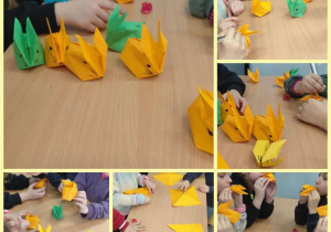Króliczki wykonane techniką origami. Prace wykonane w grupie VI pod opieką Pani A. Ruty.