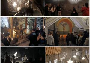 Podziemna trasa turystyczna w Kopalni Soli "Wieliczka" – kolaż zdjęć