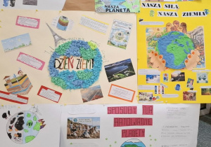 Wystawa plakatów uczniów klas 7 i 8 na korytarzu szkolnym