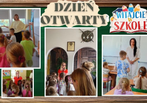 Przyszli pierwszoklasiści zwiedzają sale lekcyjne, przemierzają szkolne korytarze