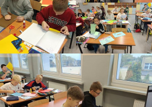 Uczniowie klas czwartych podczas pracy