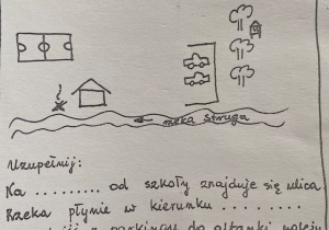 Szkic okolic szkoły - pomoc przy określaniu położenia obiektów.