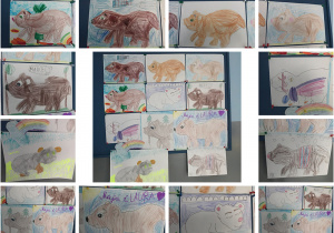 Wystawa prac dzieci z klasy 1c przedstawiająca Niedźwiadki.