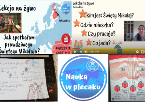 Kolaż zdjęć z lekcji ,,Jak spotkałam prawdziwego Świętego Mikołaja?".