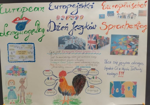 Gazetka , umieszczona przed klasą języka angielskiego , z informacjami na temat Europejskiego Dnia Języków Obcych.