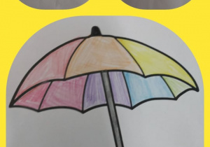 Kolaż prac z kolorowymi, jesiennymi parasolkami.