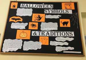 Gazetka tematyczna o symbolach i tradycjach Halloween.