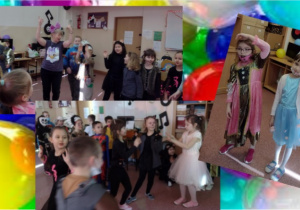Zdjęcie przedstawia kolaż zdjęć uczniów klasy Ic podczas zabaw tanecznych.