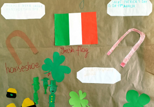 Praca uczniów klasy 3b: symbole Saint Patrick's Day.