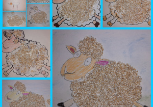 Owieczki wykonane z kaszy jaglanej. Prace wykonane w gr. I przez uczniów klas I i II.