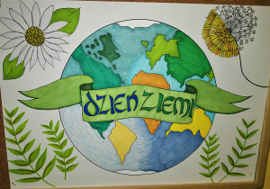 Plakat przedstawiający planetę Ziemię, wykonany przez uczennicę klasy 8a Scarlett McInerney.