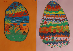 Prace plastyczne pt. „Wielkanocne pisanki” malowane farbami .