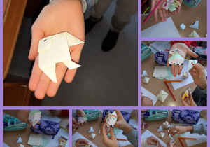 Zabawy z origami. Rybki i zakładki do książek. Prace wykonane w gr. 1 pod opieką Pani Pauli Filipczak.