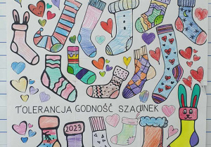 Plakat wykonany z okazji Dnia Kolorowej Skarpetki. Praca wykonana w grupie IV pod opieką Pani P. Grabowskiej.